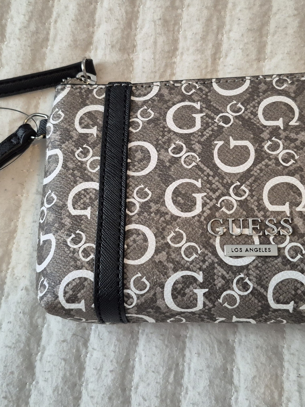 Guess Monogram Wristlet in Gray and Black